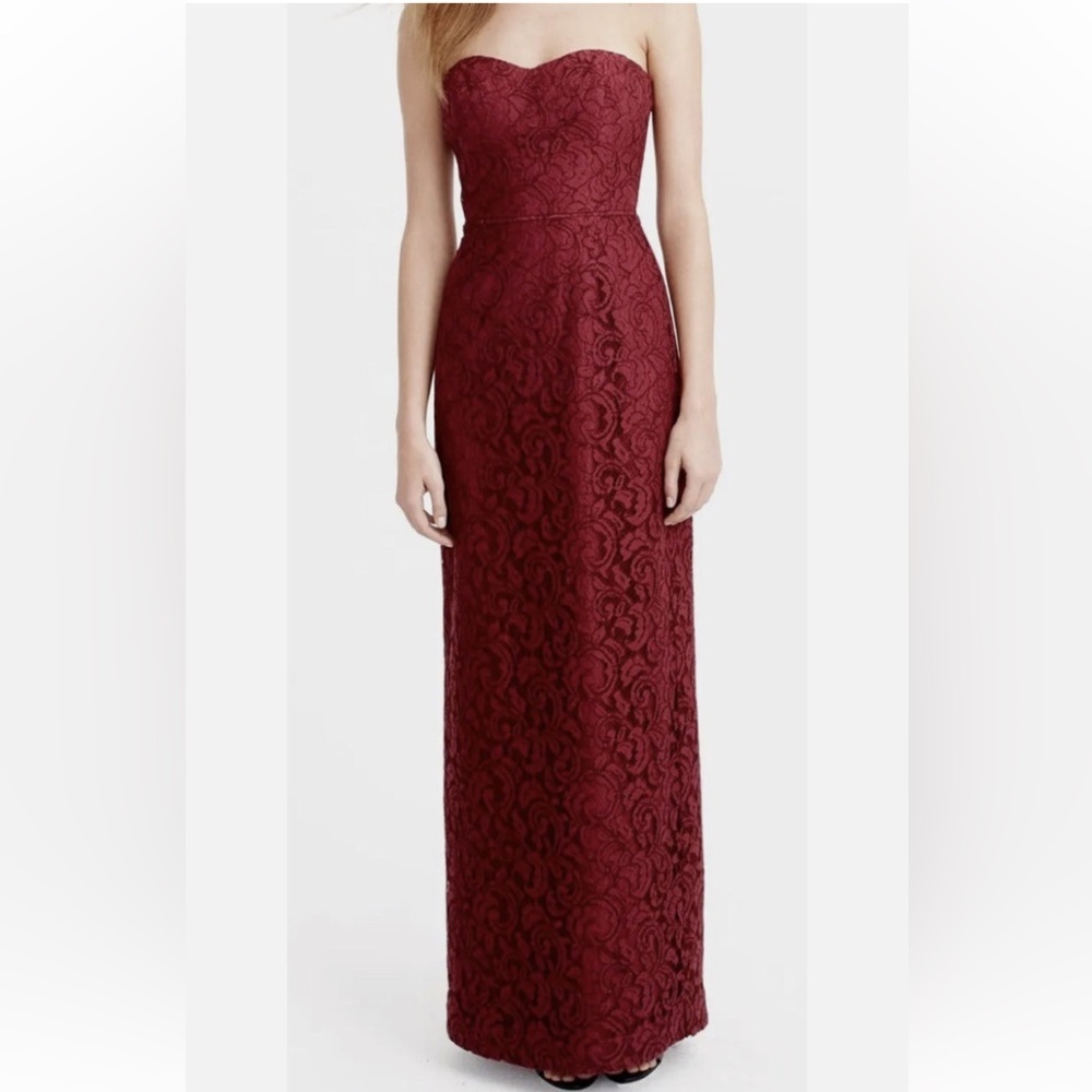J. Crew Natasha Strapless Lace Maxi Dress in Deep Wine | 6